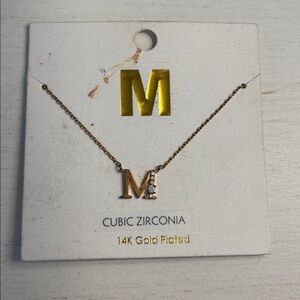 M Initial necklace gold Tone CZ Francesca New